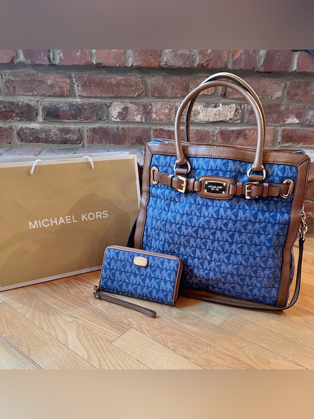 Michael Kors Large Hamilton Frame Out Monogram Denim Tote & Wallet Set